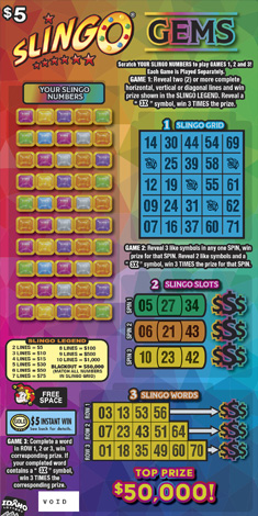 Slingo Gems scratch game from Idaho Lottery