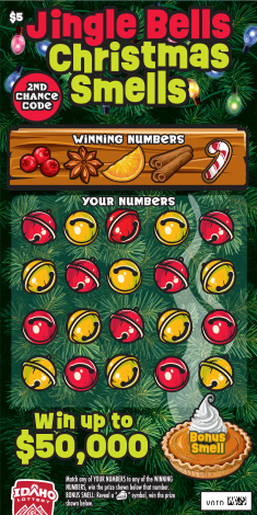 Jingle Bells Christmas Smells scratch game from Idaho Lottery