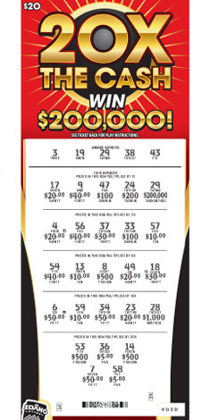 20X THE CASH scratch-off ticket