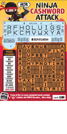 NINJA CASHWORD ATTACK scratch-off ticket