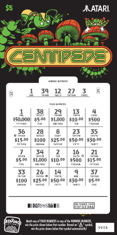 CENTIPEDE scratch-off ticket